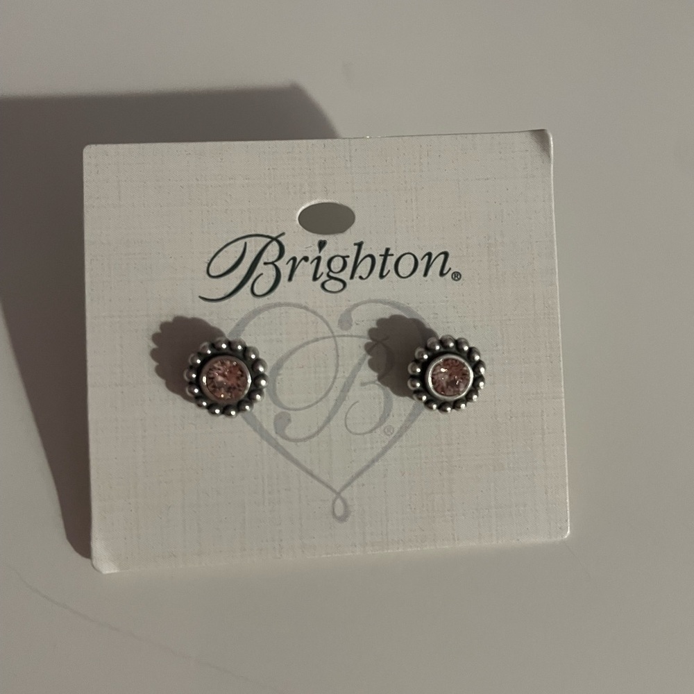Brighton Silver Stud Earrings with Pink Stones